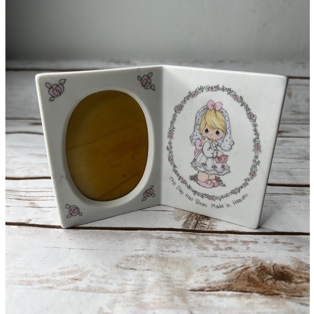 Precious Moments Picture Frame White Ceramic Bride Wedding 1990 Vintage OS